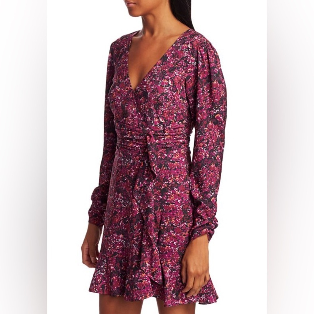 PARKER Women’s Alison Floral Long-Sleeve Ruffle Dress in Cranberry Multi Size 6 - Picture 3 of 12